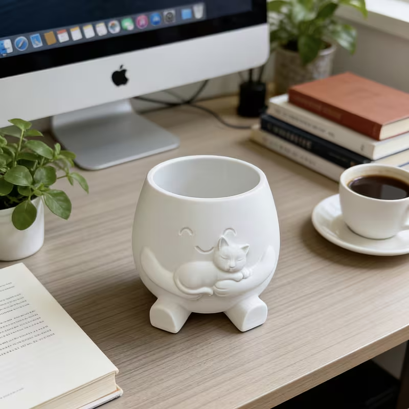 3D Printed Cat Flowerpot Decor – обзор и цена Echeveria Succulent