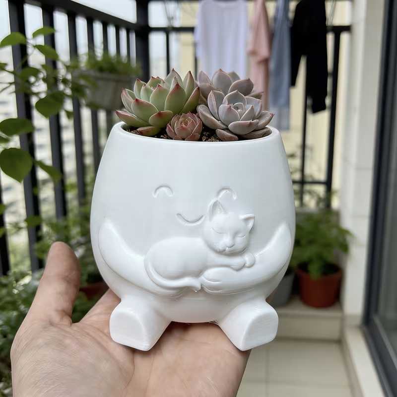 3D Printed Cat Flowerpot Decor – обзор и цена Echeveria Succulent